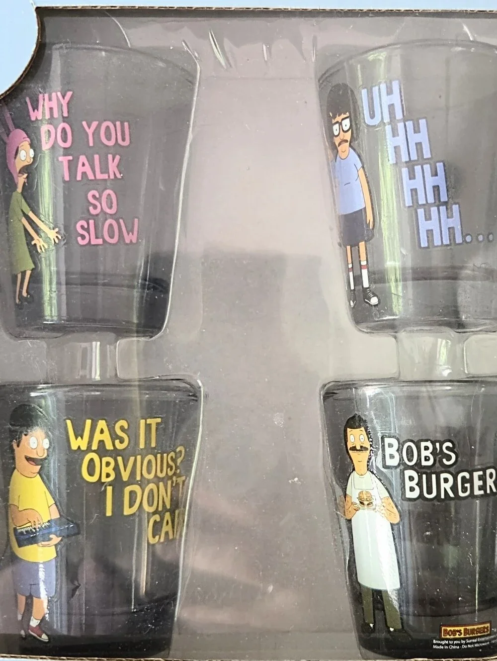 Bob's Burgers 4-Pack Shot Glass Set produced by Surreal Entertainment Box Damage
